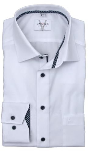 Marvelis Herrenhemd |Modern Fit | Extra Langer Arm 69 cm | Uni Weiß | New Kent Kragen | Gr. 42