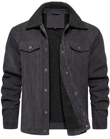 Voqeen Giubbotto Invernale Uomo Foderato in Pile Giacca di velluto a coste Turn-Down Collare Militare Giubbotti Invernali Caldo Outdoor Casual Trucker Giacche