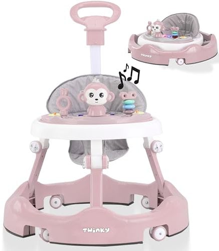 Twinky® Lauflernwagen mit Spielset & Bodenmatte - Robuste 4-fach verstellbare Vorschul-Lauflernhilfe Bordeaux Rot - Ideal als Gehhilfe für die ersten Schritte Ihres Kleinen (Rosa)