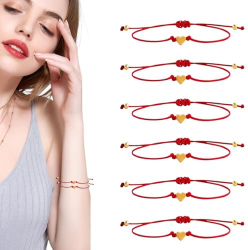 Lot de 6 bracelets d'amitié, bracelet cordon porte-bonheur, bracelet de couple réglable, motif en forme de cœur, bracelet tissé à la main, bracelet d'amitié en forme de cœur pour filles et garçons