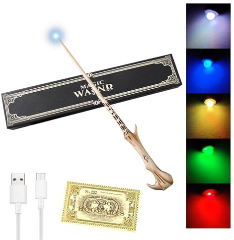 WDKXCN Voldemort Zauberstab, Zauberstab Voldemort mit 5 Farben Licht, Voldemort Harry Zauberstab, Voldemort Zauberstab Magic Stab in Geschenkbox mit Stationsticket und USB Kabel