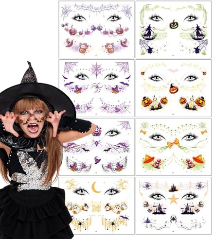 Teksome Halloween-Aufkleberbögen,Halloween-Gesichtsaufkleber | Prank Makeup Temporäre Aufkleber für Gesicht - Halloween-Gesichts-Make-up, gruselige Halloween-Aufkleber, Halloween-Party-Dekorationen