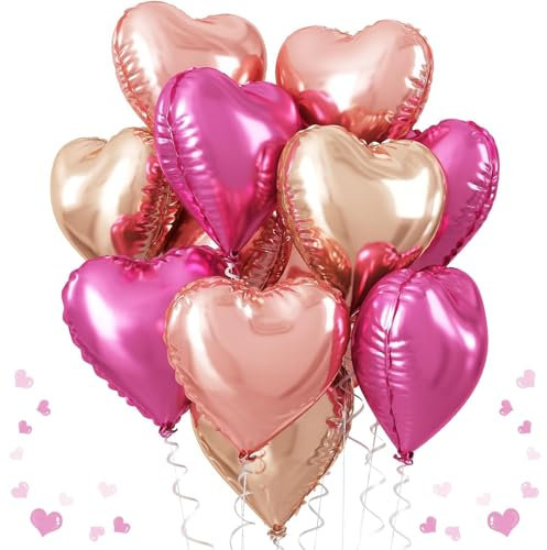 12 Stück Herz Folienballon 18 Zoll Roségold Herz Luftballons Rosa Helium Luftballon Romantische Party Dekoration für Valentinstag Geburtstag Hochzeit Jubiläum Brautdusche (Roségold)