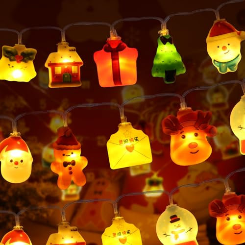 Bomiclss Christmas String Light 3M 20Pcs Christmas Tree Santa Clause Snowman Lights Decorations Hanging for Mantle Stairs Fireplace Xmas Decorations/Indoor Outdoor Christmas Decor (Warm White B)