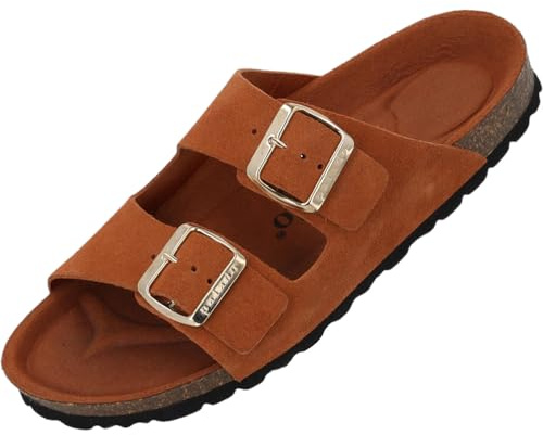 Palado Pantoletten Damen Korfu Mono - bequeme Sandalen Made in Spain - Hausschuhe mit dämpfendem Kork-Fußbett - modische Sommerschuhe Braun UK9 - EU42