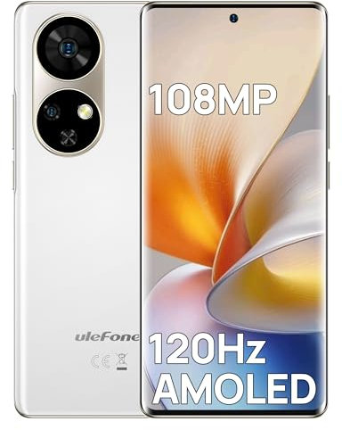 Ulefone Note 17 Pro Smartphone Con Curve AMOLED 120Hz, Caméra 108MP + 32MP Écran 6,78 FHD+, 24Go + 256Go Téléphone Portable Helio G99, 5050mAh/33W, Dual SIM Android 13 Smartphone Con NFC - Blanc