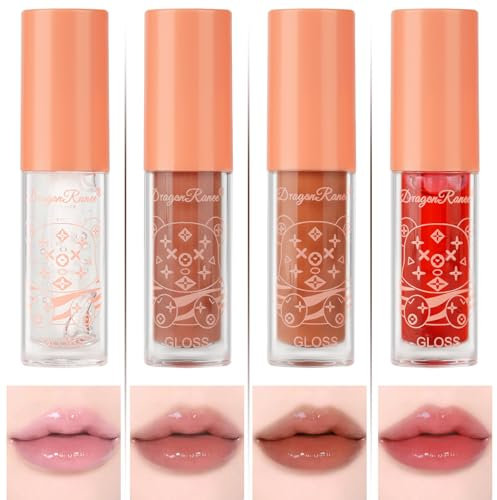 AOOWU Glitzer-Lipgloss Aufrollen, 4 Stäbchen Lip Glow Oil, Getönter Lippenöl Lipgloss, Lip Gloss für Langanhaltend Glossy Pflegende Lippen (B)