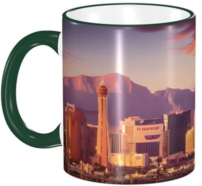 XDCYWBZDBC Las Vegas Porzellan-Tee-/Kaffeetasse mit Sonnenuntergang, lustiges Wohnaccessoire, niedliche Geschenke für Freundinnen, große Heißgetränke für Männer und Frauen, niedliche Tasse, Geschenk,