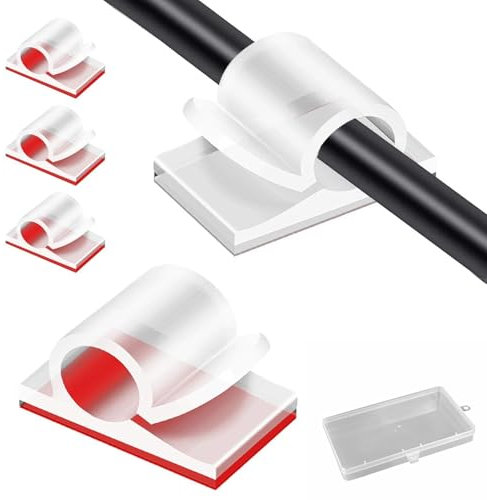 50pcs Large Cable Clips with Storage Box, Transparent Adhesive Cable Holder Clips, Outdoor Light Wire Clips Cable Tidy Hooks Cord Organiser for Cable Management, Home Office Desk Wall, 14x20mm