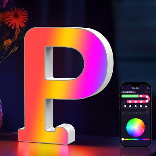 Cpeelsdo LED Buchstaben Lichter Alphabet RGB Farblich, Led Leuchtbuchstabe mit USB-Netzteil, APP-Kontrolle, Dimmbar, Dekoration für Geburtstag Weihnachten Hochzeit Party Valentinstag - Buchstaben P