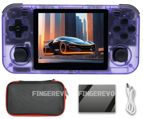 FINGEREVO O30S Handheld Game Console 3.5-in 640 * 480 IPS OCA Screen 3000mAh Linux-opensource RK3326 o30s with Portable Case Transparent Purple
