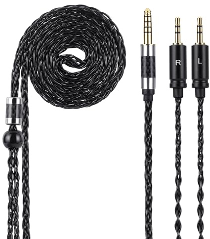 Alphatec 4.4mm Balanced to Dual 2.5mm Audiophile Cable, 8-Core OCC Silver-Plated cable, Compatible with Hifiman HE400S, HE-400i (2.5mm Plug Version) HE560, HE-350 Headphone, HiFi Upgrade,4.3ft, Black