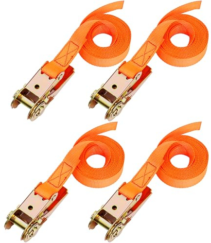 Premium-Ratschengurte – 4er-Pack, orange – 4 Meter Lange Zurrgurte mit Ratsche – Hochleistungs-Tragfähigkeit von 180 kg, Bruchfestigkeit von 540 kg