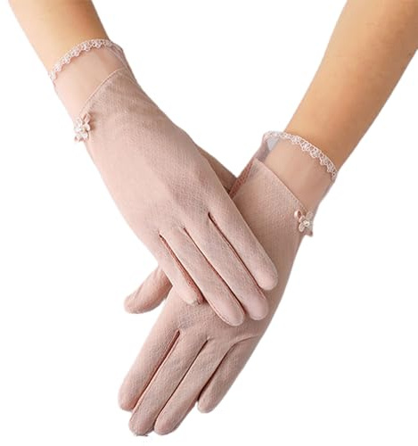 OTKARXUS Women Summer Sun Protection Gloves,1 Pair Ice Silk Lace Non Slip Driving Gloves,Full Finger Touchscreen Sunblock Gloves Mittens for Riding Cycling Hiking Fishing Outdoor Activities