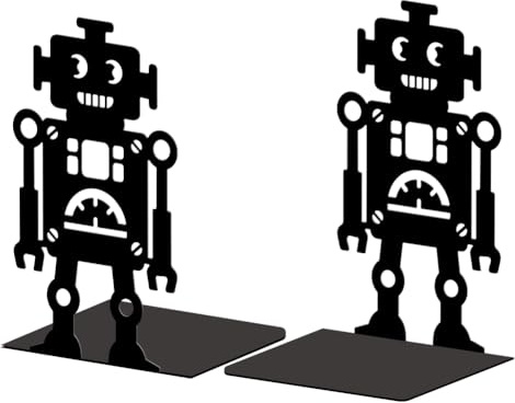 Peacoblue Buchstützen Metall,Roboter Buchstütze Dekorativ für Bücher | 1 Paar 5.3x4.3x7.9 schwere Gusseisen Buchhalter, Stabile Buchstopper für Bücherregal, Schreibtisch, Büro und Wohnraum