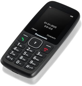 Panasonic KX-TF400EXB Téléphone Mobile 4G, Volte, 200 Heures en Veille, Chargeur USB-C, Écran 2,4 », Bluetooth, Lampe de Poche LED, Appareil Photo, Étanche IP44, Noir
