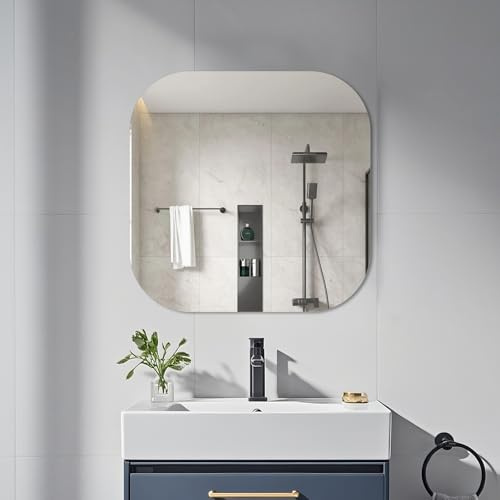 yuzeyurun Rahmenloser Wandspiegel 50x50 cm – HD Badezimmerspiegel Quadratisch – 5mm Dickes Sicherheitsglas mit polierten Kanten – Spiegelkachel für Bad, Garderobe & Heim-Fitness