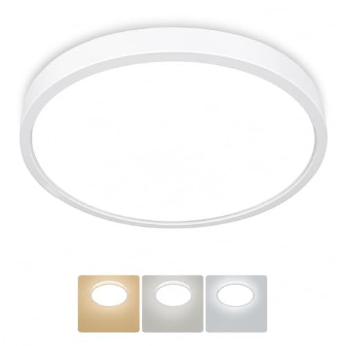 hepside Plafonnier LED, 3 couleurs - 3000K/4000K/6500K, 16cm IP44 Etanche Lampe plafond,Moderne, Rond, Lampe Salle de Bain Plafond pour Salon,Chambre,Chambre d'enfant,Cuisine,Couloir