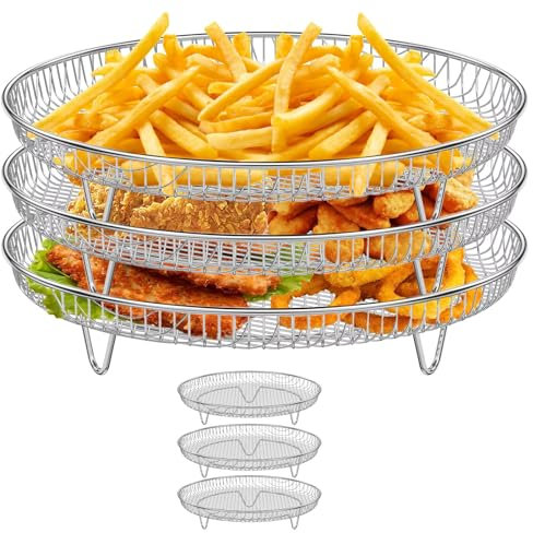 8 inch Round Air Fryer Rack,3 Layers Air Fryer Basket,Stackable 304 Stainless Steel Dehydrator Rack,Air Fryer Accessories Compatible with Instant Pot Air Fryer Crisp Lid 6 Quart