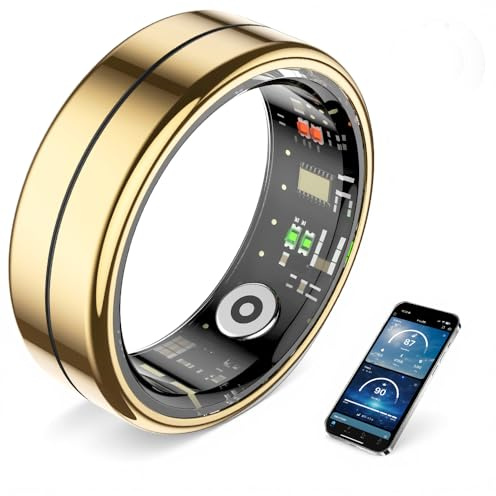 Smart Ring for Women & Men -100+ Sports Modes, Fitness Tracker with Heart Monitor, Sleep Tracker, Step Counter, Fitness Ring Compatible Android iOS, IP68 Waterproof, No Subscription Fee (Gold, 8)