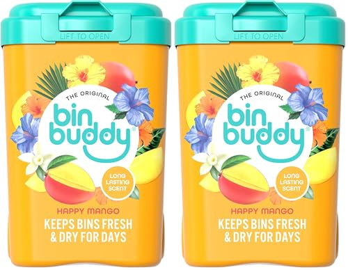 Bin Buddy Happy Mango - Leaves Your Bin Fresh and Smelling Great – Suitable for Indoor, Kitchen, Bathroom, Compost, Food Waste and Outdoor Wheelie Bins (Pack of 2)