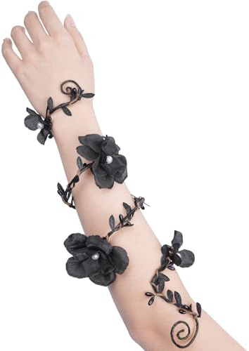 PartyforU Elf Faschingskostüme Karneval Arm Wrap 1 Stück Schwarze Blumen Waldelfen Armband Wald Mutter Natur Kostüm Fantasy Renfaire Kostümierung Mittelalterliche Accessoires für Frauen