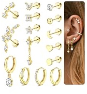 Diamday 15Pcs Helix Piercings Chirurgenstahl Ohrringe Gold Silber für Damen | Hypoallergen Piercing Ohr, Creolen Ohrstecker Ohrringe Set, Tragus Conch Helix Piercing Set, Ohrpiercing, Knorpel Ohrringe