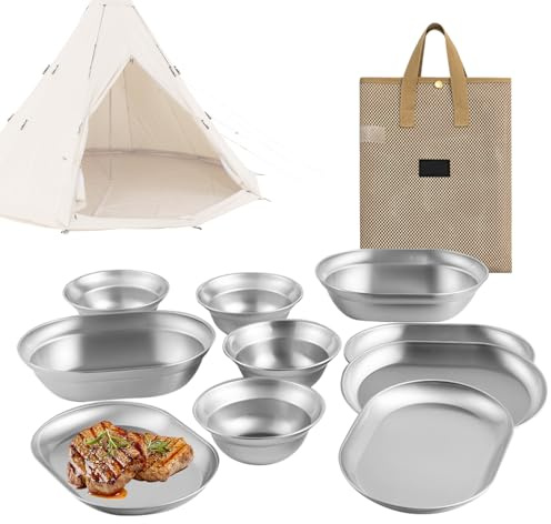 Assiettes en acier inoxydable et bols de camping - Service de camping résistant à la rouille