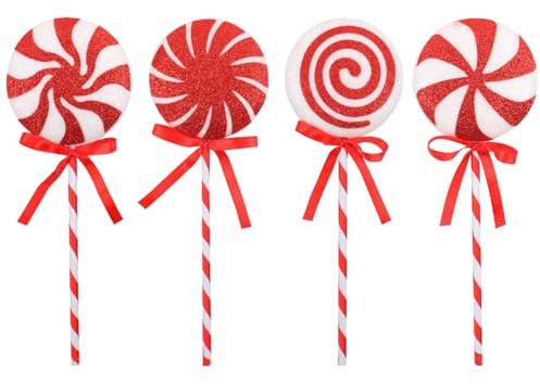 4 Stück Weihnachts Lolli Deko, 21CM Rot Weiß Weihnachtskugeln Süßigkeiten Ornament Swirl, Weihnachtsbaum Lutscher Dekoration, Für Weihnachtsbaumschmuck Urlaub Süßigkeiten Mottoparty Heimarrangement