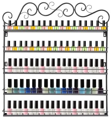 ZNLLQZN 5 Ebenen Nagellack Aufbewahrung Wandregal Metall, Ätherische Öle und Aromatherapie Regal Lippenstiftständer Display, Dekorative Metallregal Wand, 66 * 5.5 * 70cm (Schwarz)