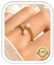 Morfetto Ringe Gold/Silber Wasserfest für Damen Mädchen - 14K Vergoldet Verstellbare Offene Ringe mit Perlen und Zirkonia Hypoallergen Stapelbar Geschenk für Freundin Ehefrau Mutter Goldperle