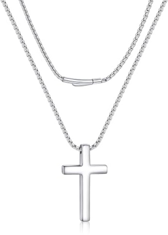 PROSTEEL Kreuz Kette Herren Venezianierkette Edelstahl Kreuzkette Wasserfest Kreuz Anhänger in S/M/L verfügbar Cross Necklace Schmuck für Alltag Halskette mit 41/46/51/55/61CM