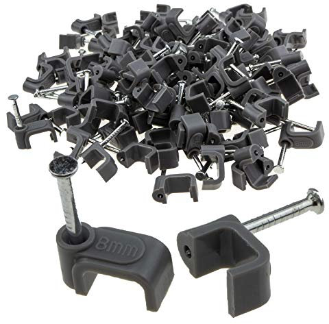 FLAT Grey 8mm Cable Clips for 1mm2 Twin & Earth Cables [100 Pack] [8mm (1mm2 T&E)]