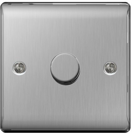 BG Nexus Metal 1 Gang 2 Way Push Dimmer 400W Brushed Steel