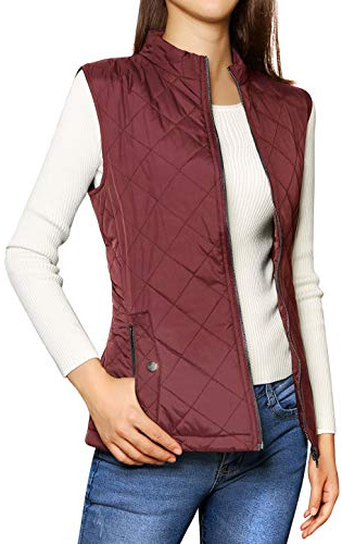 Allegra K Women's Puffer Vest Sleeveless Lightweight Zip Vests with Pockets | Stand Collar, Lightweight, Gilet Quilted, Zip up, Puffer Vest, Pockets Outerwear, Flattering Fit Jacket