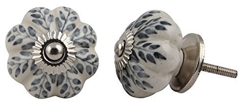 KPAVIR Set of 12 Pieces Leaf Floral Ceramic White Cabinet Knobs Furniture Handle Drawer Pull Vintage Designer (Grey)