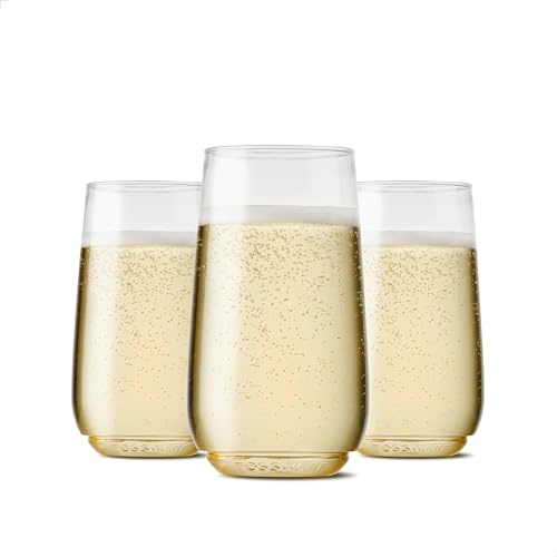 TOSSWARE 6oz Flute Jr - Recyclable Champagne Plastic Cup - Set of 12 - stemless, shatterproof and BPA-Free Flute Glasses