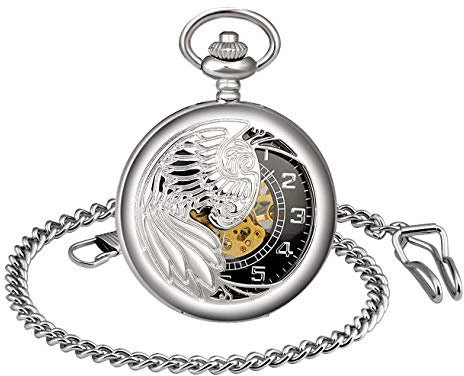 Unendlich U Herren Unisex Luxus Adler/Phönixe Retro Handaufzug Mechanische Taschenuhr Skelett Kettenuhr Pullover Halskette Geschenk für Weihnachten Vatertag
