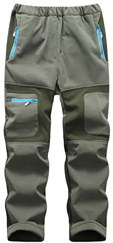 Echinodon Kinder Gefütterte Hose Softshellhose Winddicht Wasserabweisend Warm Jungen Mädchen Winter Outdoorhose Wanderhose Armeegrün S