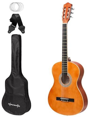 World Rhythm 4/4 Klassische Gitarre - Spanische Gitarre, Natur, für Anfänger, volle Größe, ideal für Kinder ab 12 Jahren