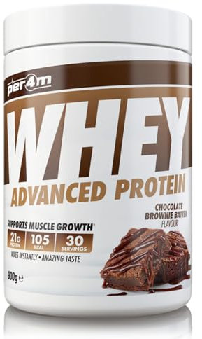 Per4m Protein Whey Powder | 30 Servings of High Protein Shake with Amino Acids | for Optimal Nutrition When Training | Low Sugar Gym Supplements (Chocolate Brownie Batter, 900g)