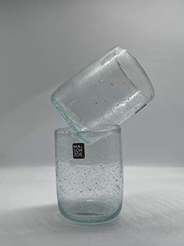 Maison Zoe 6-teiliges Trinkgläser Set aus Recycling-Glas Dary - klein - tansparent - Durchmesser ≈ 8cm - Höhe ≈ 9cm - 100% Handmade - - Saftglas- Wasserglas