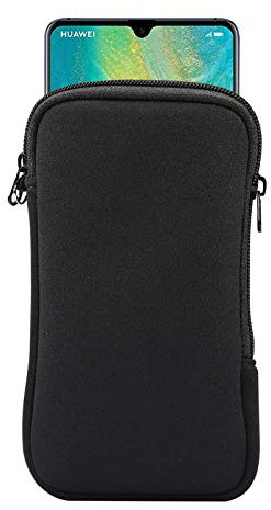 Zippered Neoprene Cell Phone Sleeve Mesh Pocket Pouch for iPhone 16 Plus 15 Plus iPhone 15 14 13 12 Pro Max Google Pixel 8/7 6 Pro OnePlus 13 12 Moto G Play 2024 (Black)