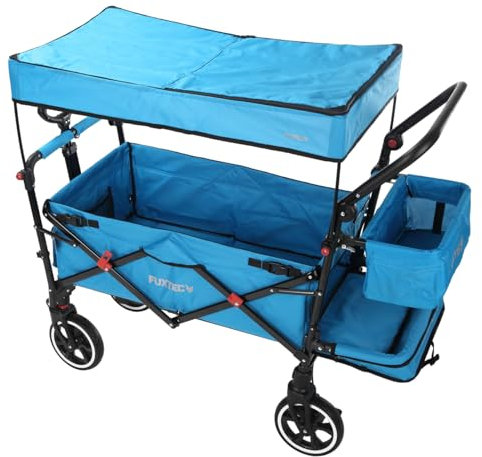FUXTEC Bollerwagen faltbar FX-CT850 Türkis mit Dach - Transportwagen klappbar |inkl. Hecktasche, Schiebegriff & Innenraumverlängerung | Vollprofilreifen | Handwagen/Leiterwagen – Das Original