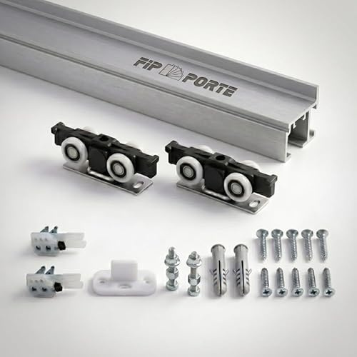 FIP Porte, Binario Porta Scorrevole Silver Portata 120 kg, Kit Alluminio Anodizzato, Fissaggio a Soffitto o Parete, Scorrimento Silenzioso, Misure da 120 a 300 cm, (240 cm, Silver fissaggio a parete)