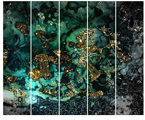 Bilderwelten Schiebegardinen Set Goldene Meeres-Inseln Abstrakt 5 Flächenvorhänge 250 x 300cm Ohne Aufhängung
