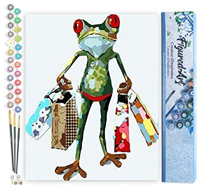 Figured'Art Peinture par Numéro Adulte La Grenouille revenant du Shopping - Activité Manuelle Kit de Loisir Créatif DIY Numéro d'Art Complet - 40x50cm sans châssis en bois