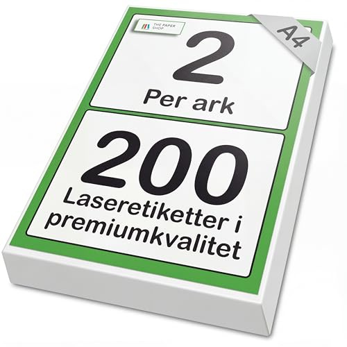 The Paper Shop Selbstklebende Etiketten A4 Doppelbogen - 2 pro Blatt Weiß (200 Etiketten) | Adressetiketten Bedruckbar 119,6 x 143,5 mm für Laser- und Tintenstrahldrucker | Versand Paket