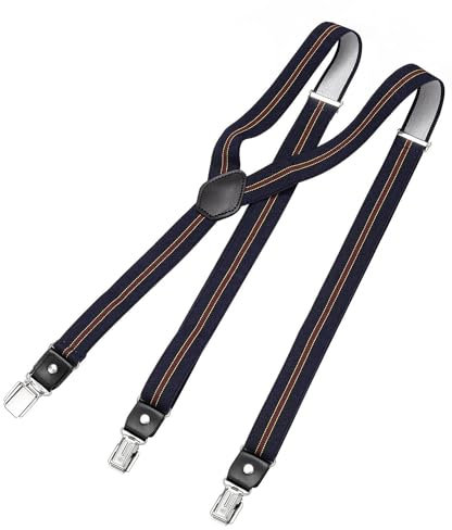 DonDon Hosenträger Herren mit Streifen schmal 2,5 cm - Extra starke Clips für Anzug - Hosenträger Herren extra stark - Ideal für Männer oder Damen Rockabilly Suspenders