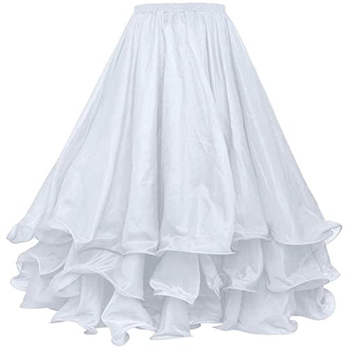 Leemiman Falda de gasa para mujer de danza del vientre, traje de baile de un lado dividido tribal completo faldas largas, blanco, Talla única